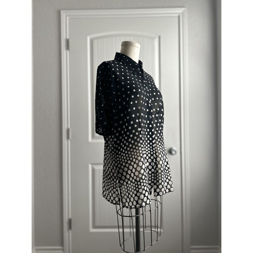 Emma James Sheer Top Size 14 Petite Graduated Polka Dot Black‎ White